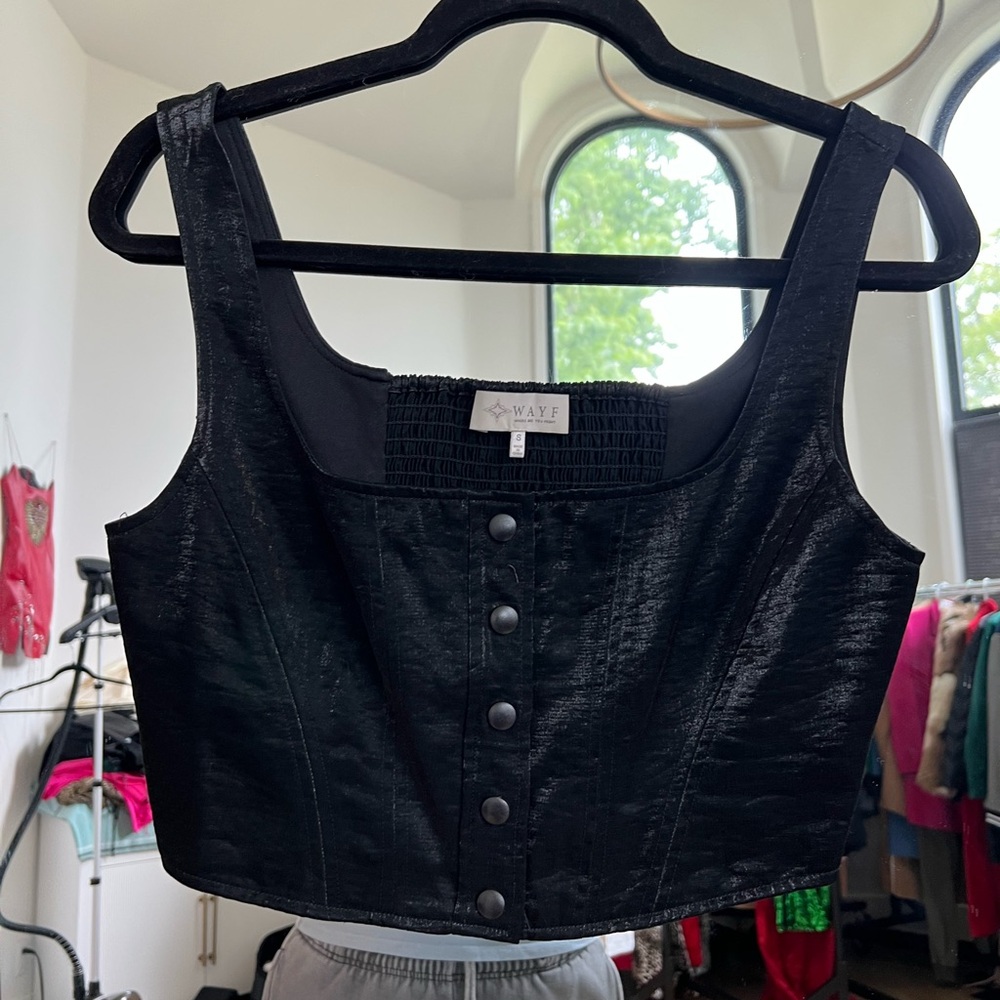 WAYF Black Button-Down Women's Cropped Top